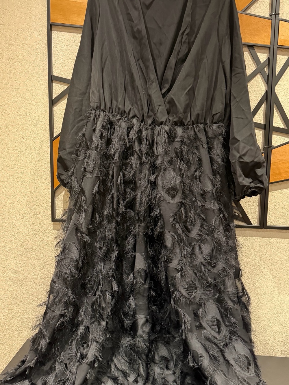 SHEIN Black Feather-Trim Long Formal Dress